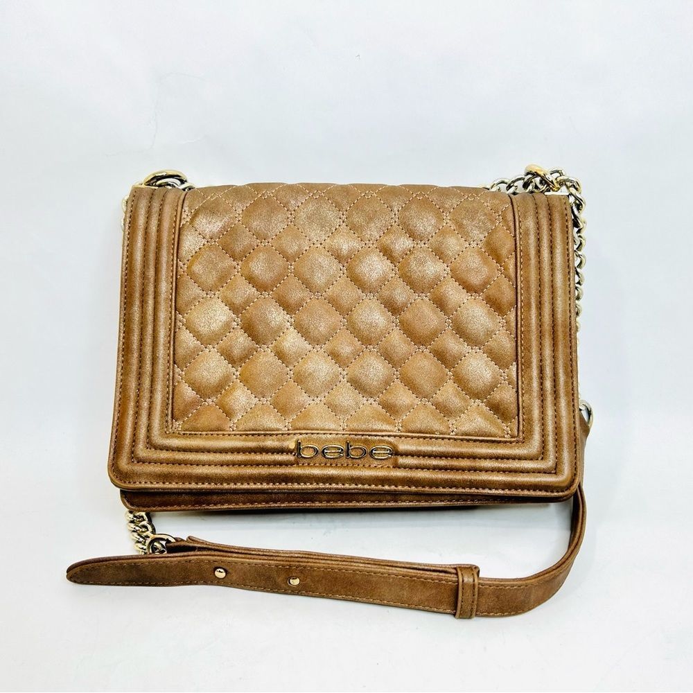 Bebe Brown Quilted Chain Strap Bag